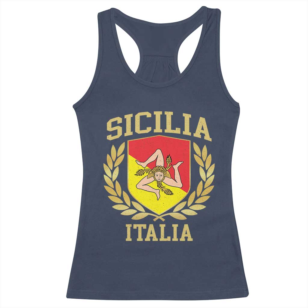 Sicilia Flag Sicily Palermo Italy Triskelion Racerback Tank Top - Wonder Print Shop