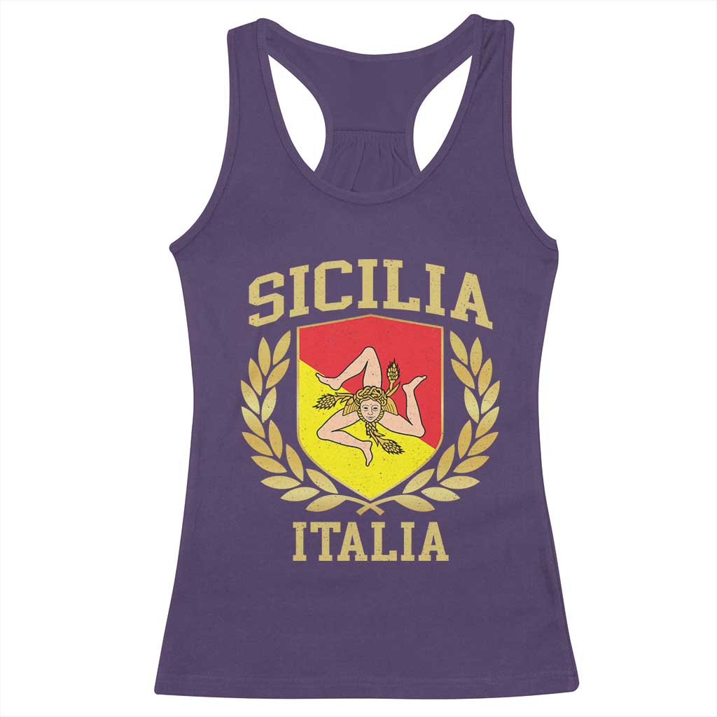 Sicilia Flag Sicily Palermo Italy Triskelion Racerback Tank Top - Wonder Print Shop