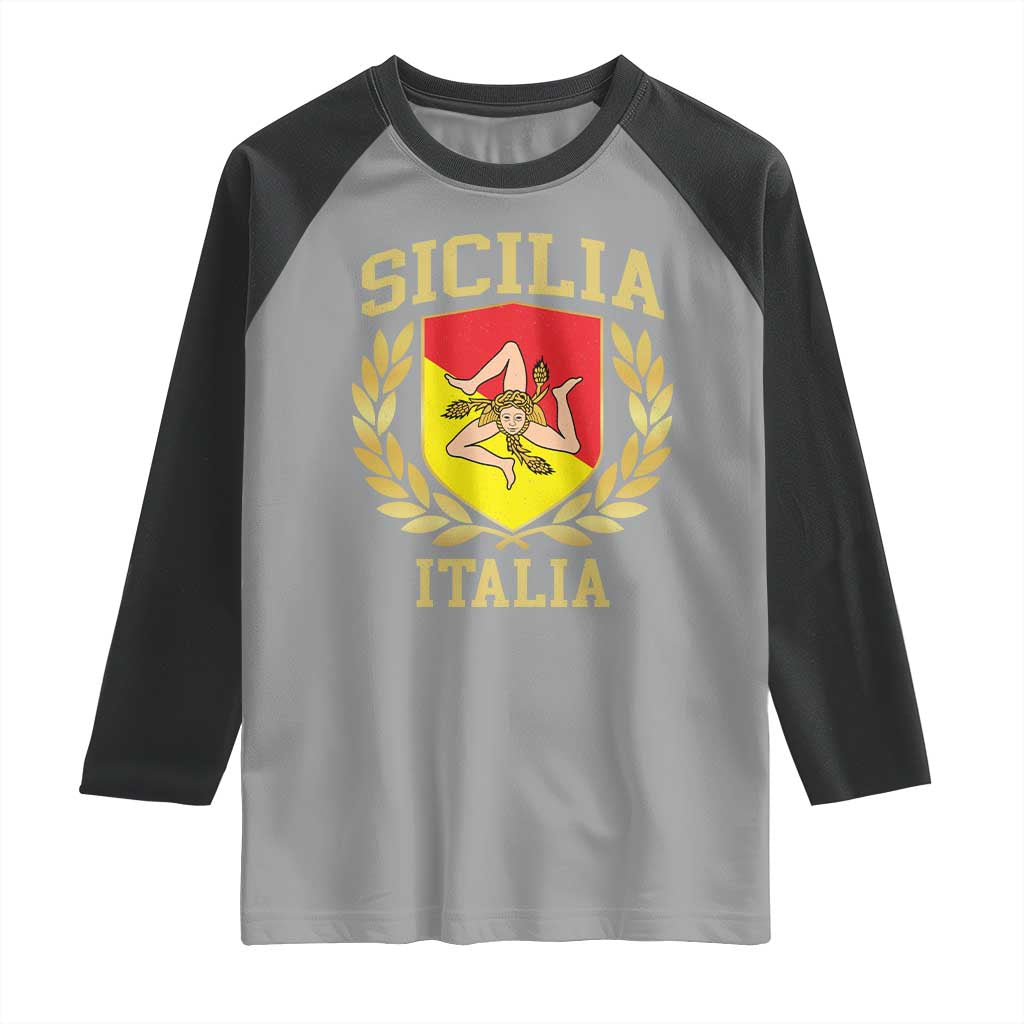 Sicilia Flag Sicily Palermo Italy Triskelion Raglan Shirt - Wonder Print Shop