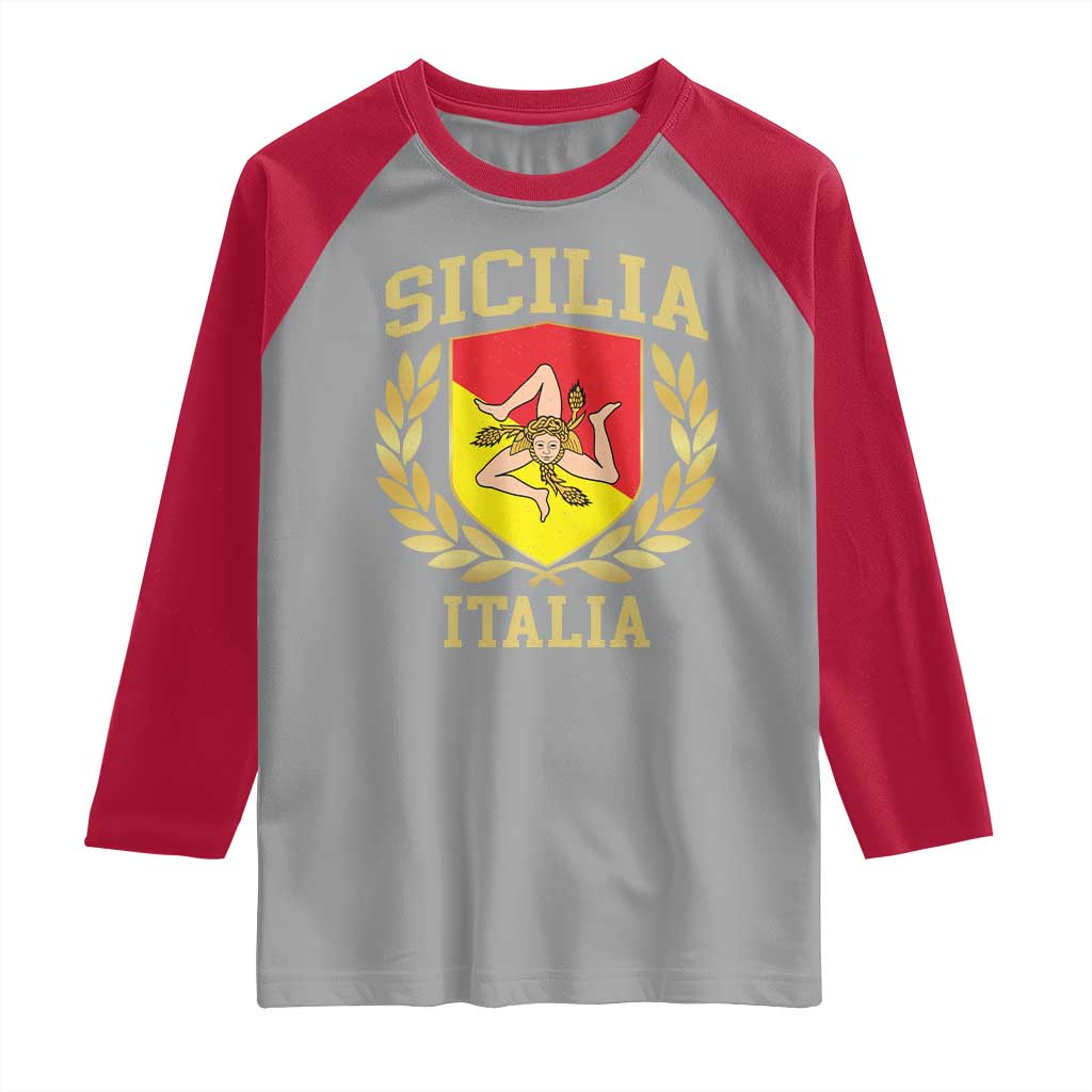 Sicilia Flag Sicily Palermo Italy Triskelion Raglan Shirt - Wonder Print Shop