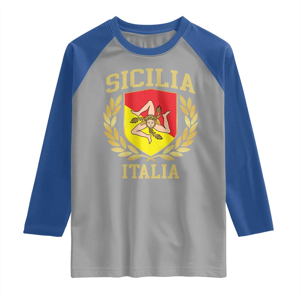 Sicilia Flag Sicily Palermo Italy Triskelion Raglan Shirt - Wonder Print Shop