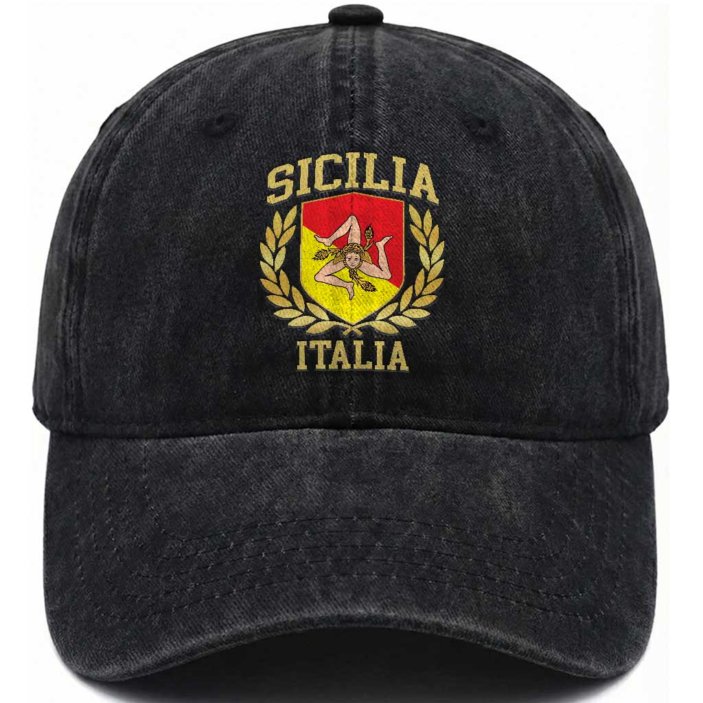 Sicilia Flag Sicily Palermo Italy Triskelion Washed Cotton Baseball Cap