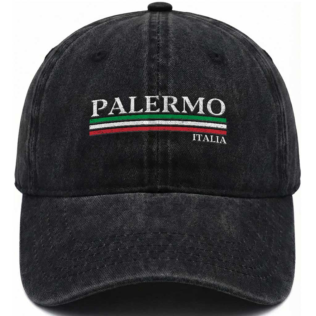 Palermo Sicily Italian Flag Souvenirs Sicilia Italia Washed Cotton Baseball Cap