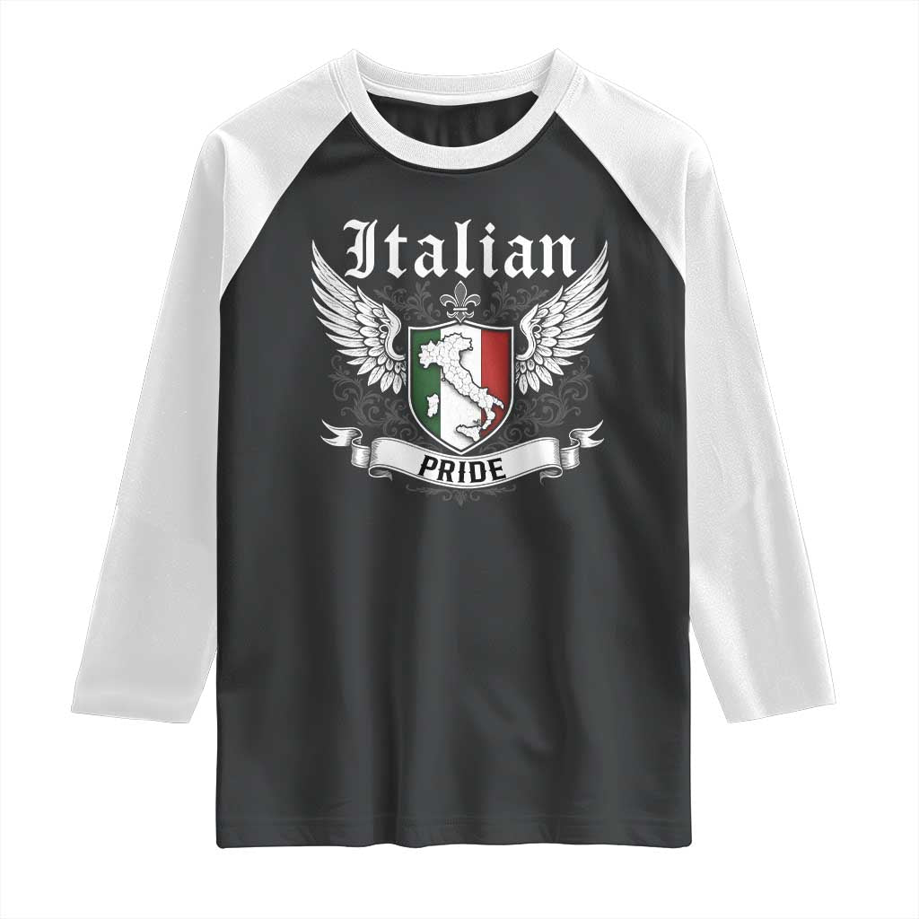 Italian Pride Raglan Shirt Vintage Patriotic Italy Map - Wonder Print Shop