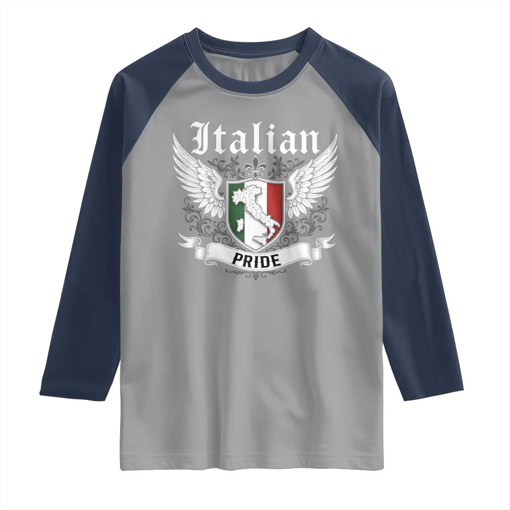Italian Pride Raglan Shirt Vintage Patriotic Italy Map - Wonder Print Shop