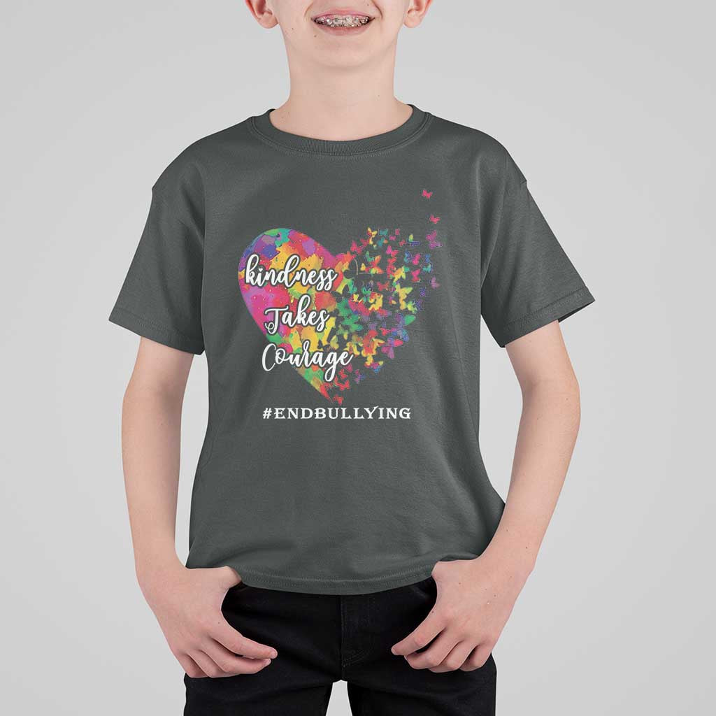 Unity Day T Shirt For Kid Kindness Takes Courage End Bullying Heart Butterfly - Wonder Print Shop