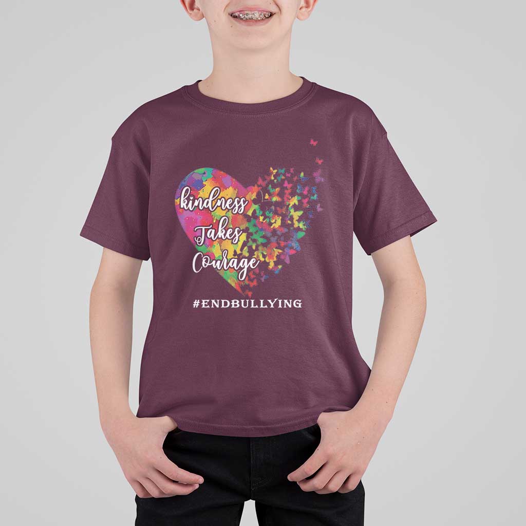 Unity Day T Shirt For Kid Kindness Takes Courage End Bullying Heart Butterfly - Wonder Print Shop