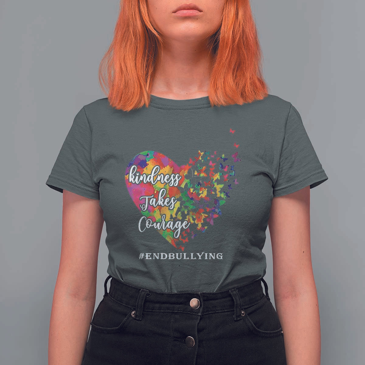 Unity Day T Shirt For Women Kindness Takes Courage End Bullying Heart Butterfly - Wonder Print Shop