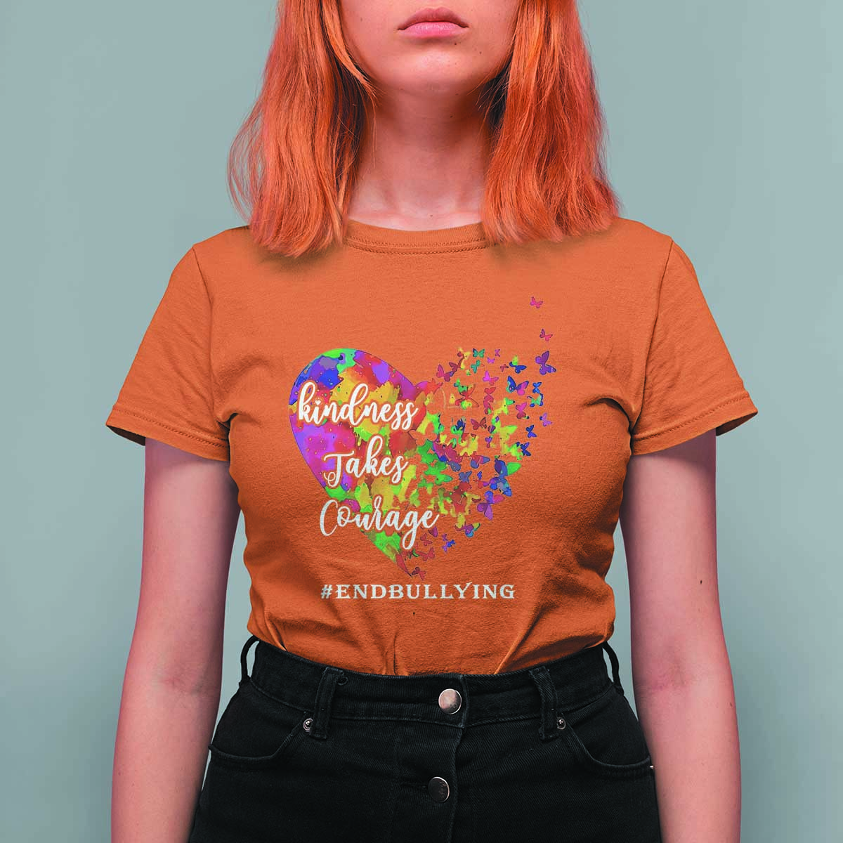 Unity Day T Shirt For Women Kindness Takes Courage End Bullying Heart Butterfly - Wonder Print Shop