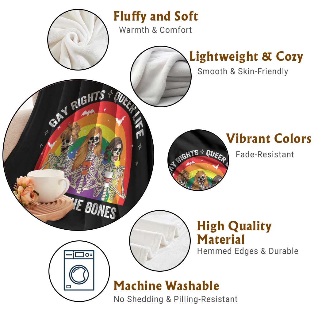 Halloween LGBT Throw Blanket Gay Rights Queer Life Lez To The Bones Skeleton - Wonder Print Shop