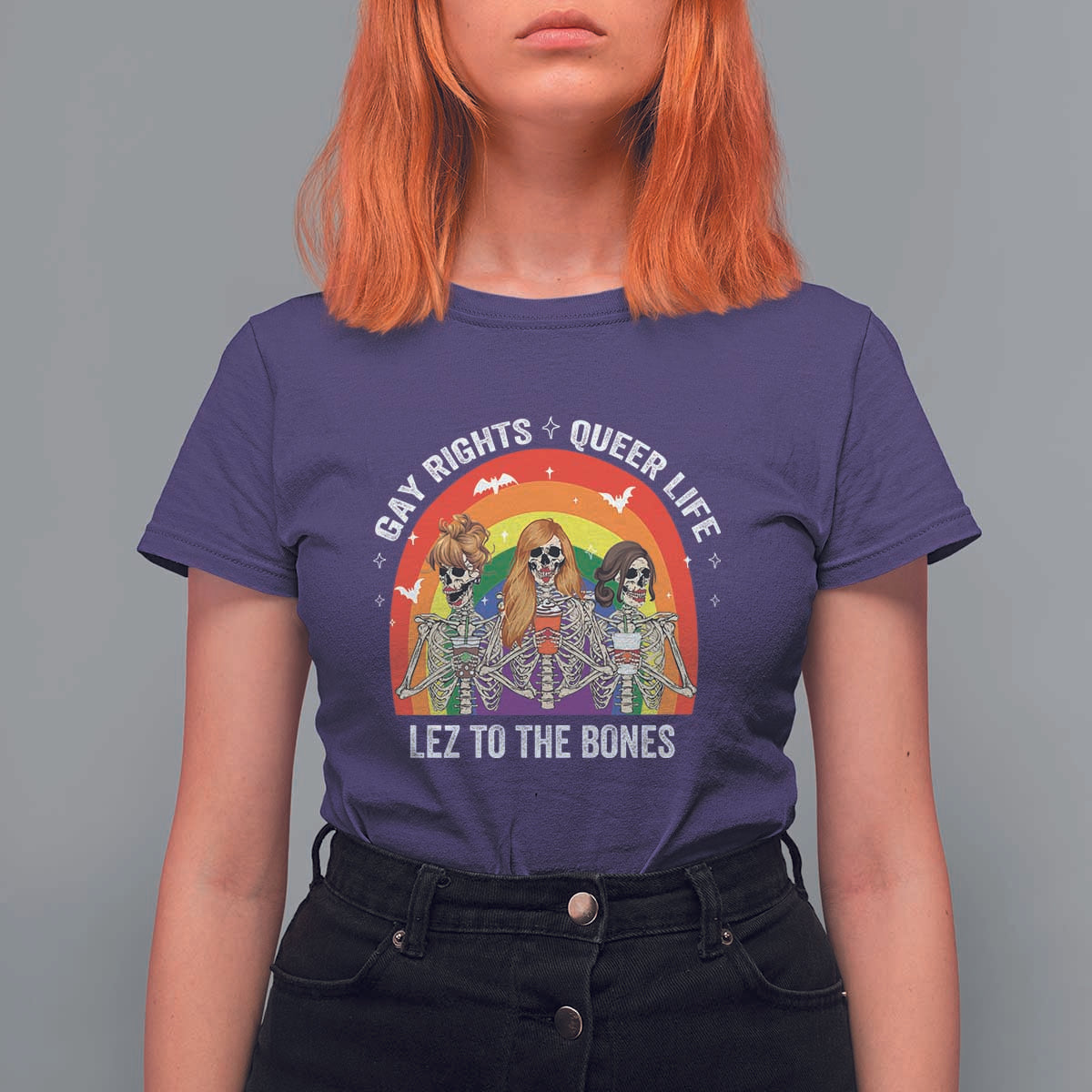 Halloween LGBT T Shirt For Women Gay Rights Queer Life Lez To The Bones Skeleton - Wonder Print Shop