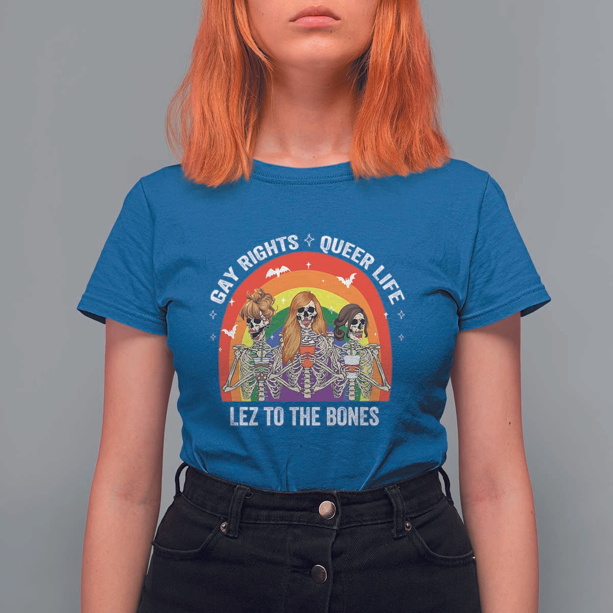 Halloween LGBT T Shirt For Women Gay Rights Queer Life Lez To The Bones Skeleton - Wonder Print Shop