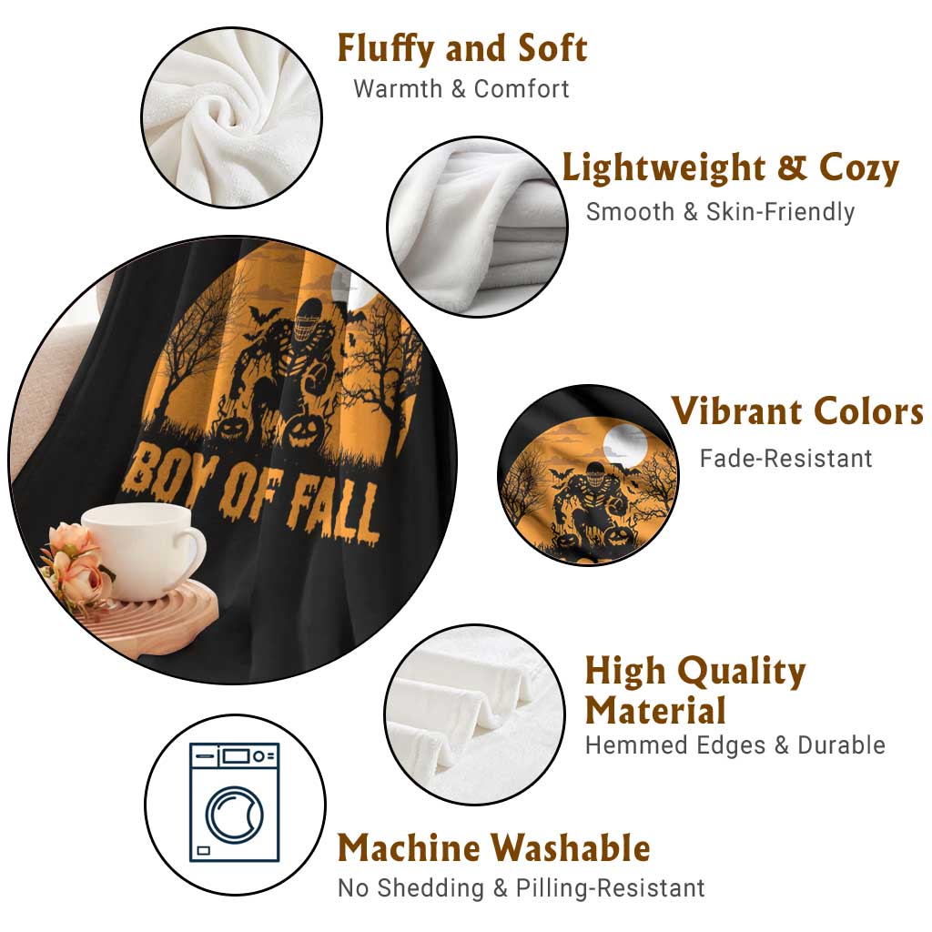 Funny Halloween Football Throw Blanket Boy Of Fall American Football Player Zombie Pumpkin Bat - Wonder Print Shop