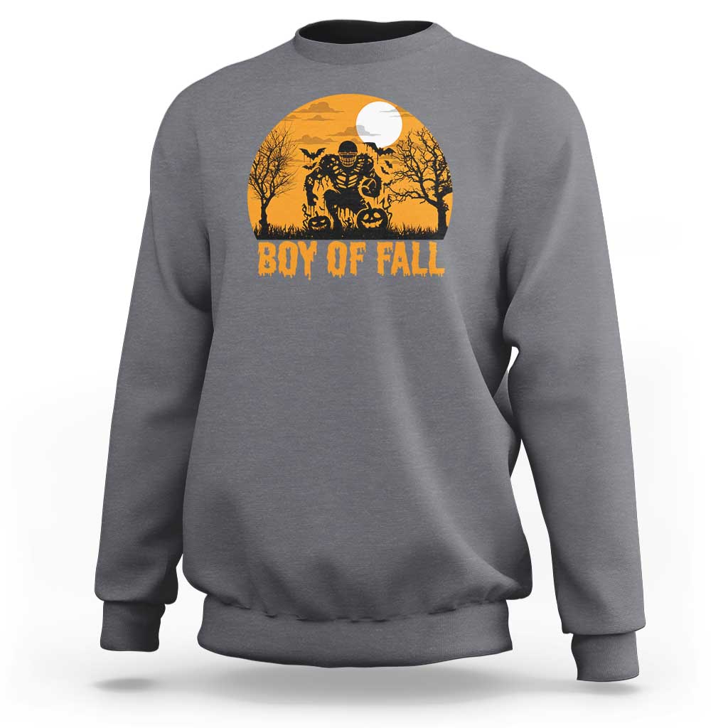 Funny Halloween Football Sweatshirt Boy Of Fall American Football Player Zombie Pumpkin Bat - Wonder Print Shop