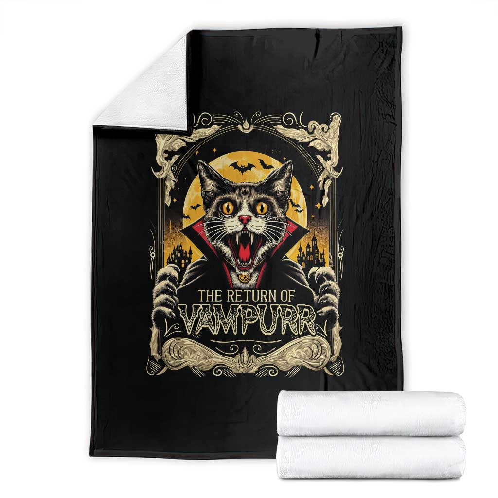 Funny Halloween Cat Throw Blanket The Return Of Vampurr Scary Vampire Moon Bat - Wonder Print Shop