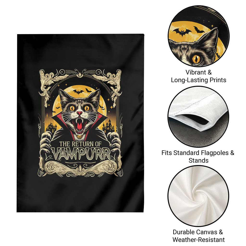 Funny Halloween Cat Garden Flag The Return Of Vampurr Scary Vampire Moon Bat - Wonder Print Shop