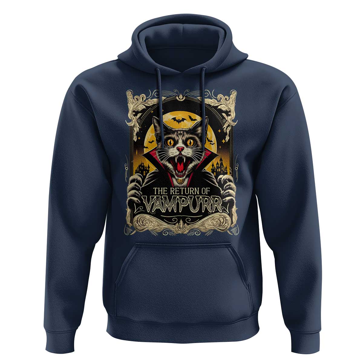 Funny Halloween Cat Hoodie The Return Of Vampurr Scary Vampire Moon Bat