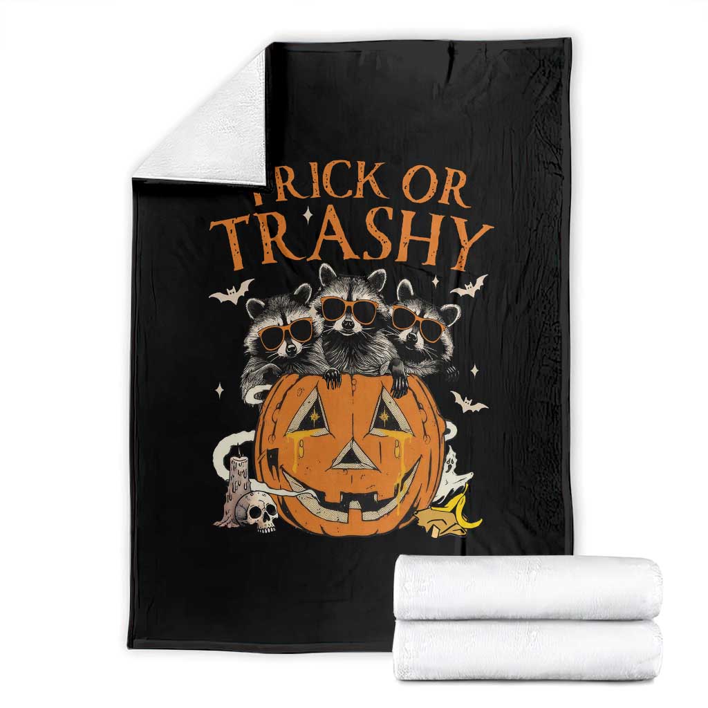 Funny Halloween Throw Blanket Trick Or Trashy Racoon Vintage Pumpkin Bat Trash - Wonder Print Shop