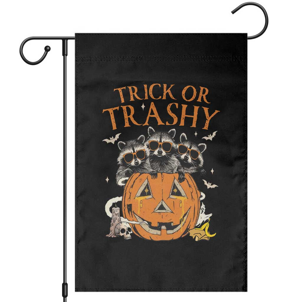 Funny Halloween Garden Flag Trick Or Trashy Racoon Vintage Pumpkin Bat Trash - Wonder Print Shop