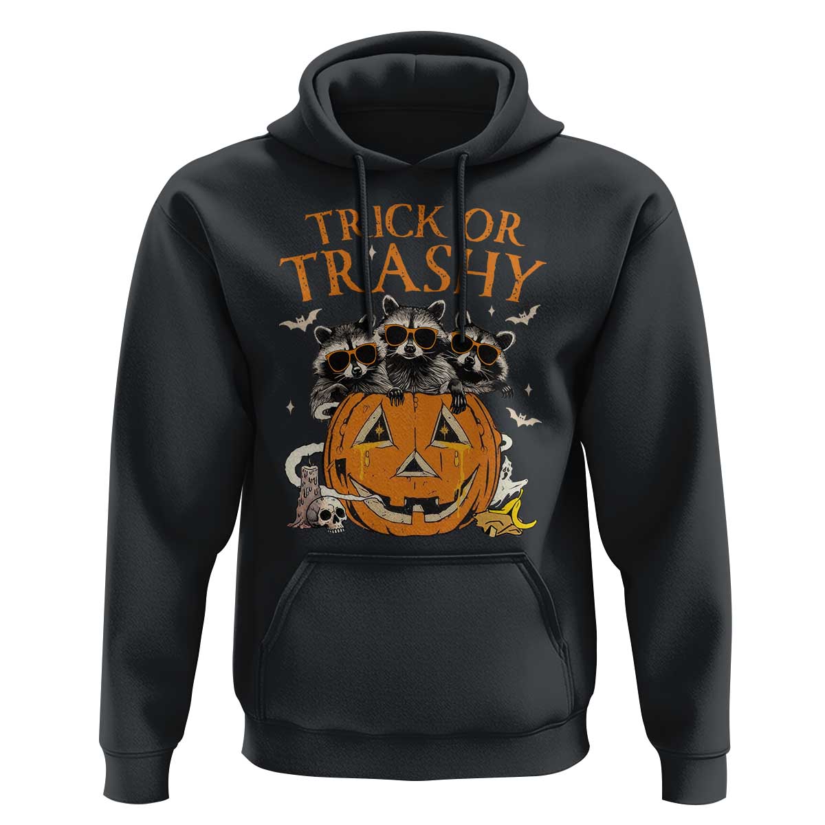 Funny Halloween Hoodie Trick Or Trashy Racoon Vintage Pumpkin Bat Trash
