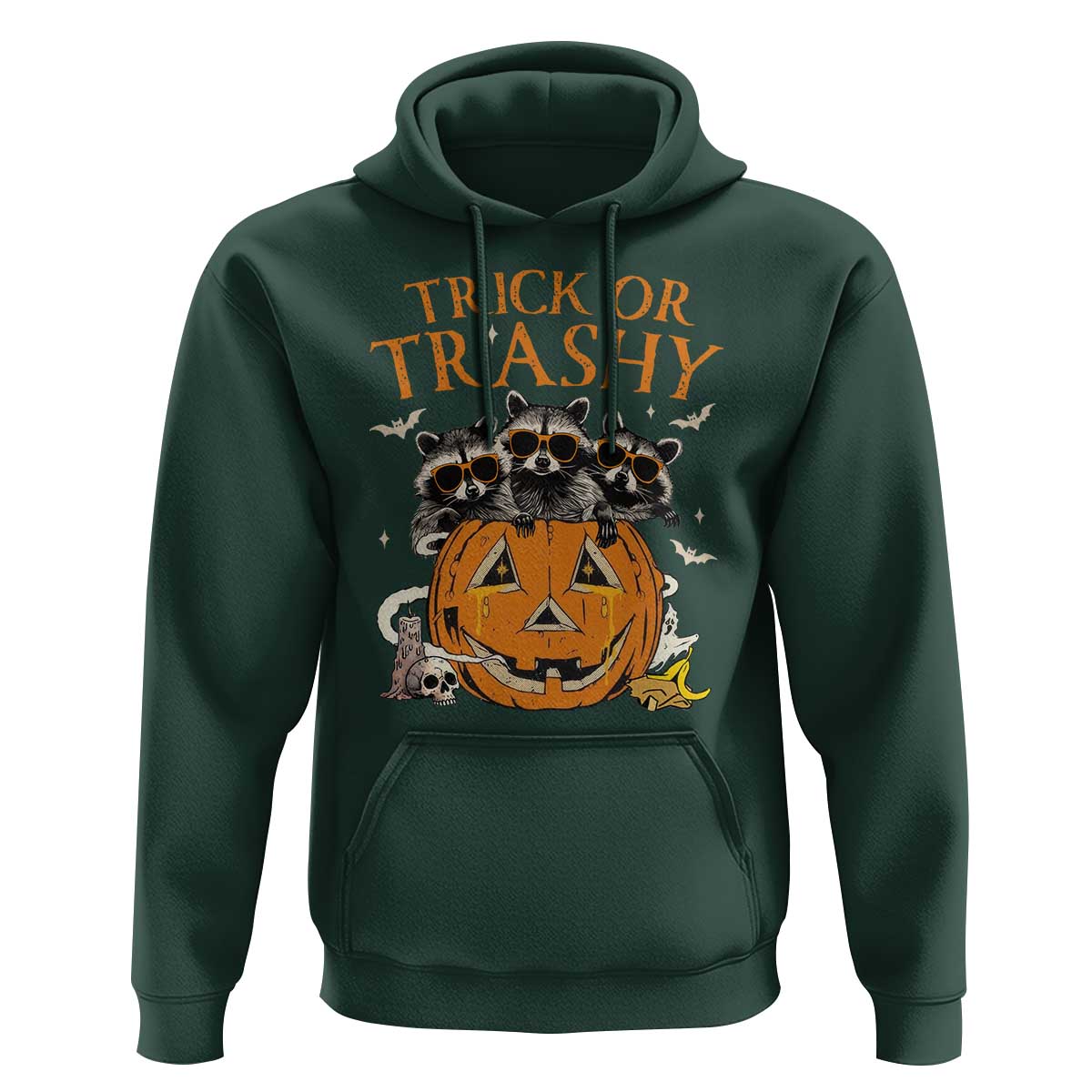 Funny Halloween Hoodie Trick Or Trashy Racoon Vintage Pumpkin Bat Trash