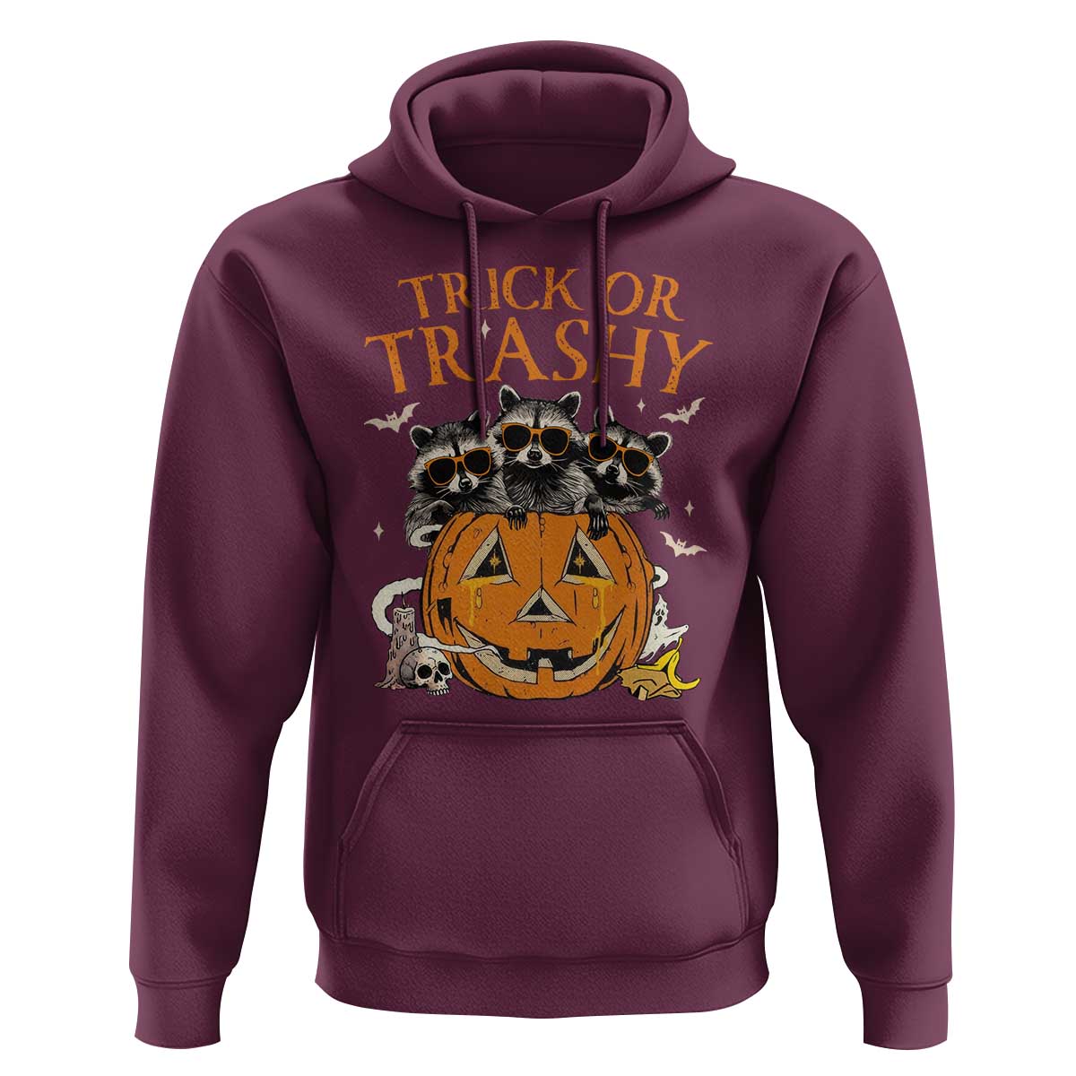 Funny Halloween Hoodie Trick Or Trashy Racoon Vintage Pumpkin Bat Trash