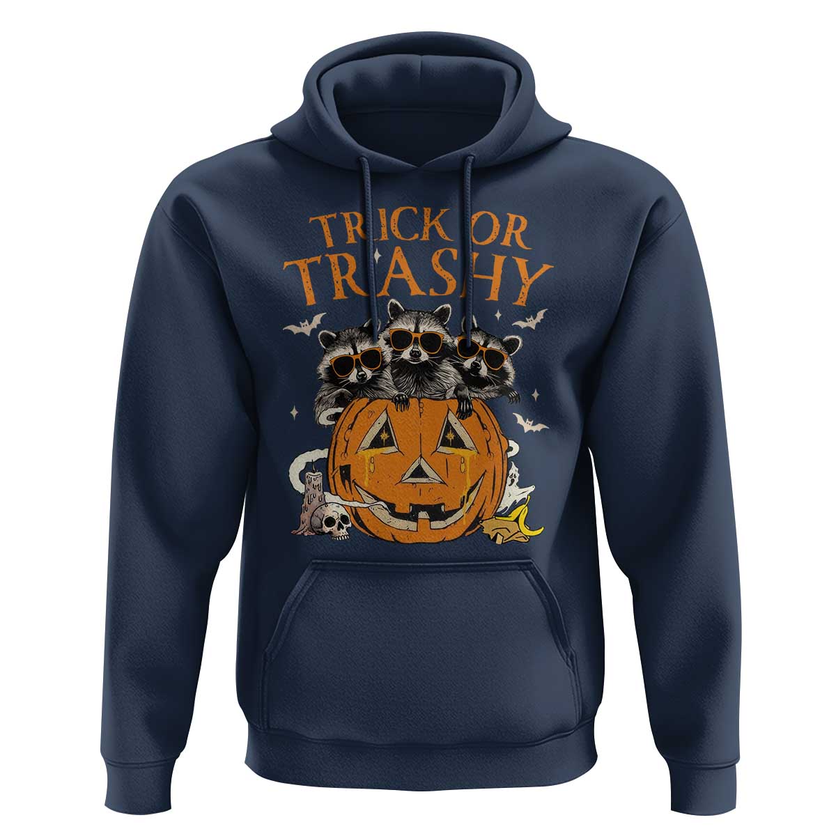 Funny Halloween Hoodie Trick Or Trashy Racoon Vintage Pumpkin Bat Trash
