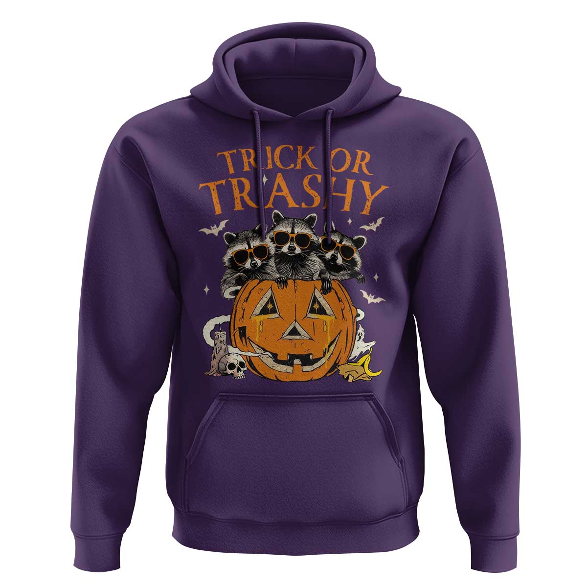 Funny Halloween Hoodie Trick Or Trashy Racoon Vintage Pumpkin Bat Trash