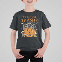 Funny Halloween T Shirt For Kid Trick Or Trashy Racoon Vintage Pumpkin Bat Trash - Wonder Print Shop