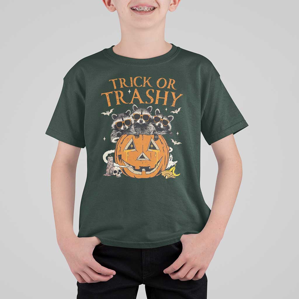 Funny Halloween T Shirt For Kid Trick Or Trashy Racoon Vintage Pumpkin Bat Trash - Wonder Print Shop