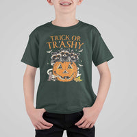 Funny Halloween T Shirt For Kid Trick Or Trashy Racoon Vintage Pumpkin Bat Trash - Wonder Print Shop
