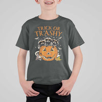 Funny Halloween T Shirt For Kid Trick Or Trashy Racoon Vintage Pumpkin Bat Trash - Wonder Print Shop