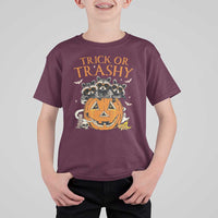 Funny Halloween T Shirt For Kid Trick Or Trashy Racoon Vintage Pumpkin Bat Trash - Wonder Print Shop
