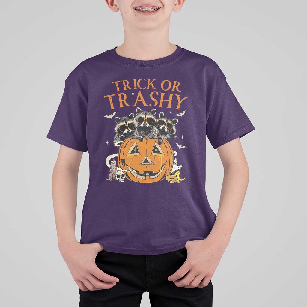 Funny Halloween T Shirt For Kid Trick Or Trashy Racoon Vintage Pumpkin Bat Trash - Wonder Print Shop