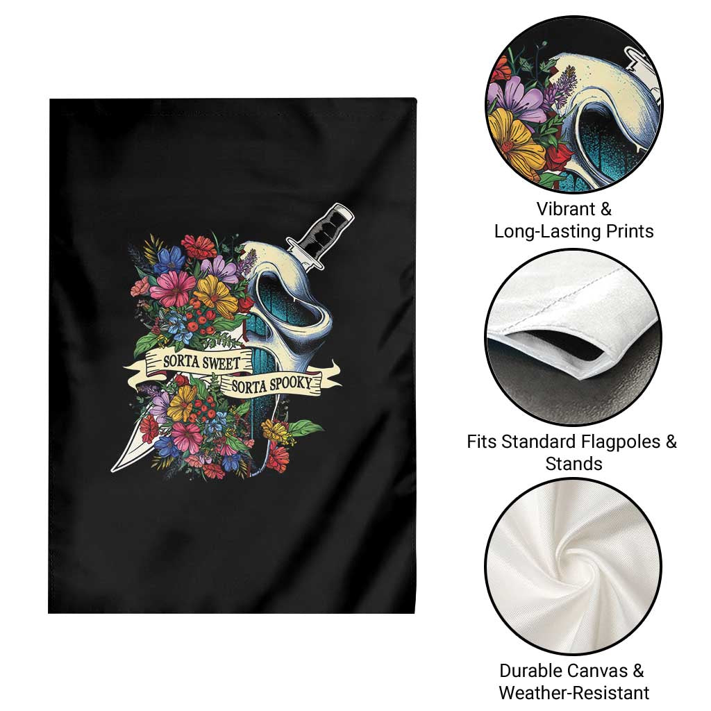 Funny Halloween Garden Flag Sorta Sweet Sorta Spooky Ghost Flower Knife Murderer - Wonder Print Shop