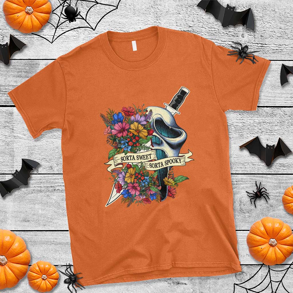 Funny Halloween T Shirt Sorta Sweet Sorta Spooky Ghost Flower Knife Murderer - Wonder Print Shop