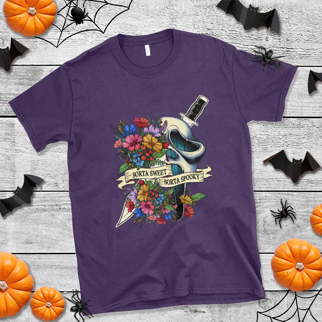 Funny Halloween T Shirt Sorta Sweet Sorta Spooky Ghost Flower Knife Murderer - Wonder Print Shop