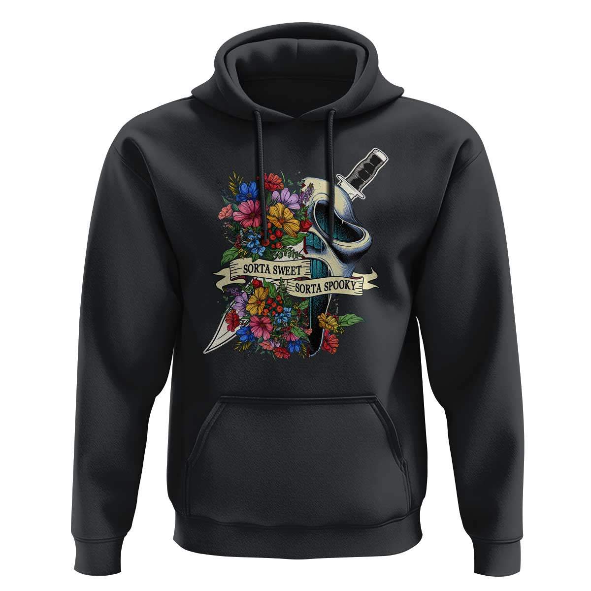 Funny Halloween Hoodie Sorta Sweet Sorta Spooky Ghost Flower Knife Murderer