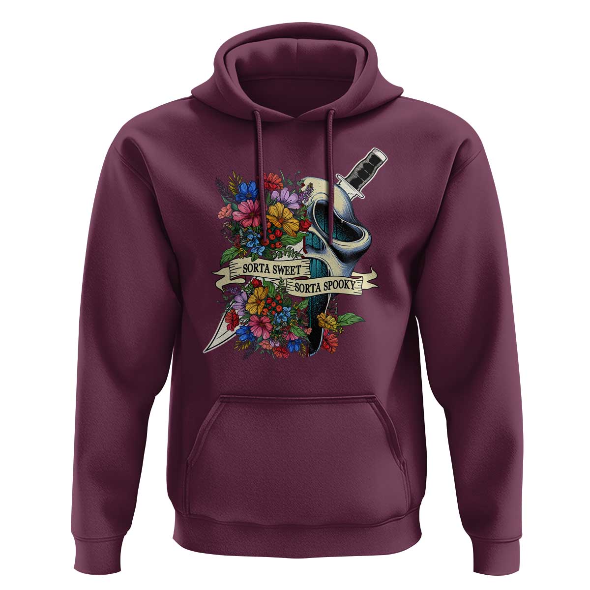 Funny Halloween Hoodie Sorta Sweet Sorta Spooky Ghost Flower Knife Murderer