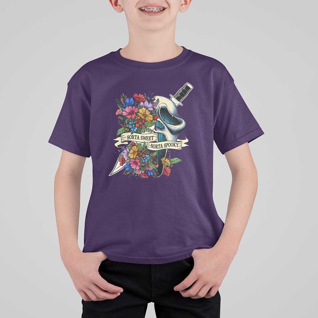 Funny Halloween T Shirt For Kid Sorta Sweet Sorta Spooky Ghost Flower Knife Murderer - Wonder Print Shop