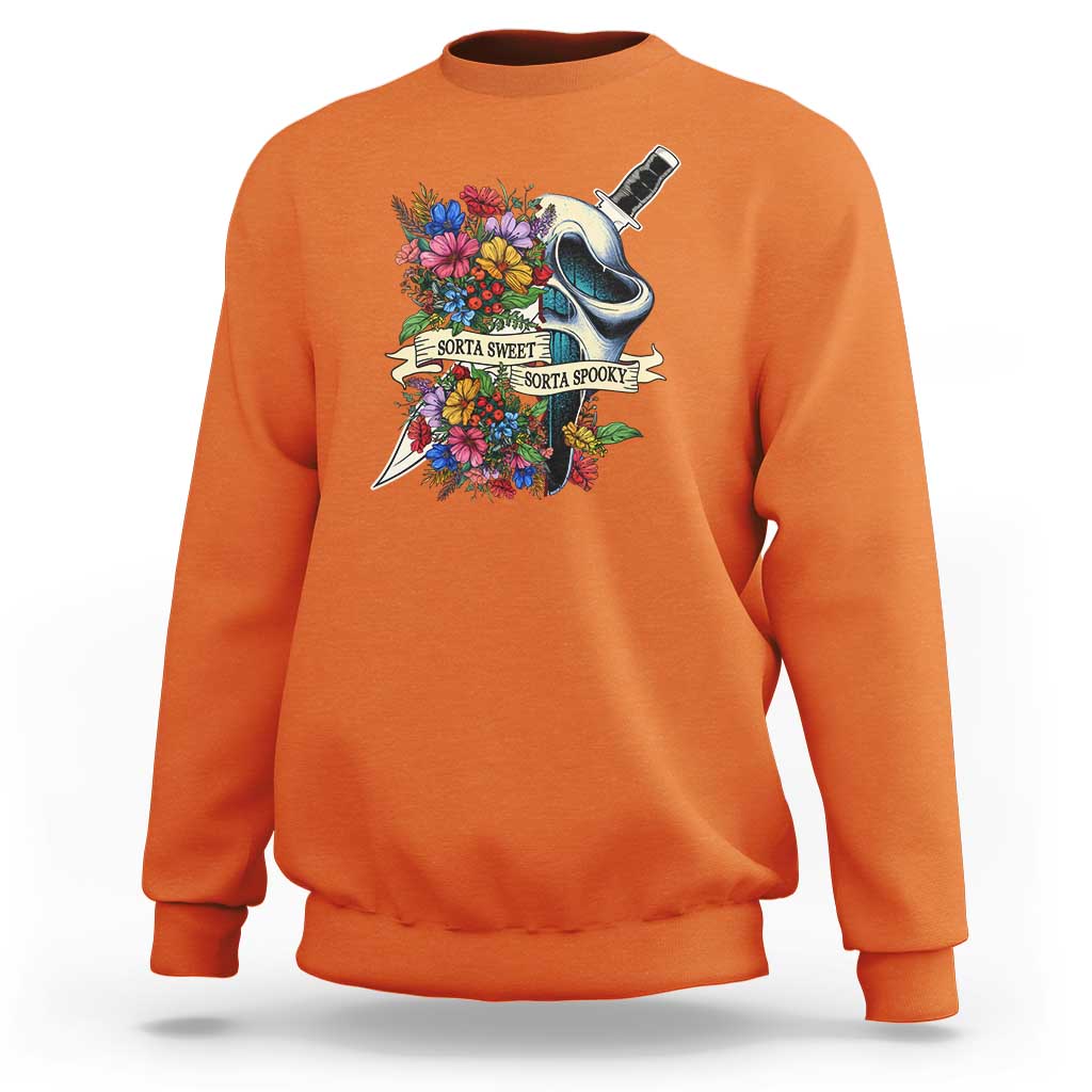 Funny Halloween Sweatshirt Sorta Sweet Sorta Spooky Ghost Flower Knife Murderer - Wonder Print Shop
