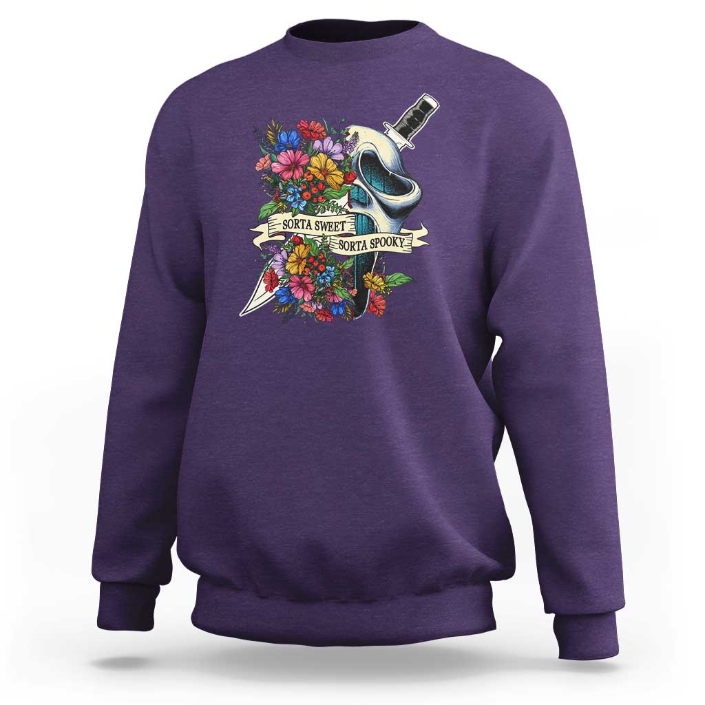 Funny Halloween Sweatshirt Sorta Sweet Sorta Spooky Ghost Flower Knife Murderer - Wonder Print Shop