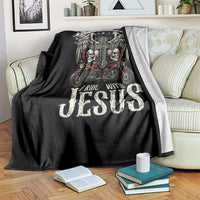Christian Biker I Ride With Jesus Throw Blanket Religious Faith Motorcycle Rider Skull - Wonder Print Shop