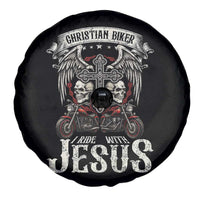 Christian Biker I Ride With Jesus Spare Tire Cover Religious Faith Motorcycle Rider Skull - Wonder Print Shop