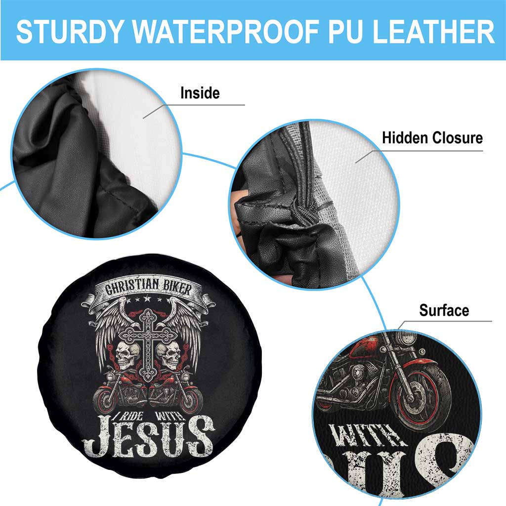 Christian Biker I Ride With Jesus Spare Tire Cover Religious Faith Motorcycle Rider Skull - Wonder Print Shop