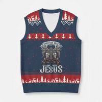 Christian Biker I Ride With Jesus V-Neck Knit Sweater Vest Religious Faith Motorcycle Rider Skull - Wonder Print Shop