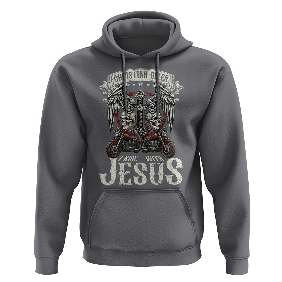 Christian Biker I Ride With Jesus Hoodie Religious Faith Motorcycle Rider Skull - Wonder Print Shop