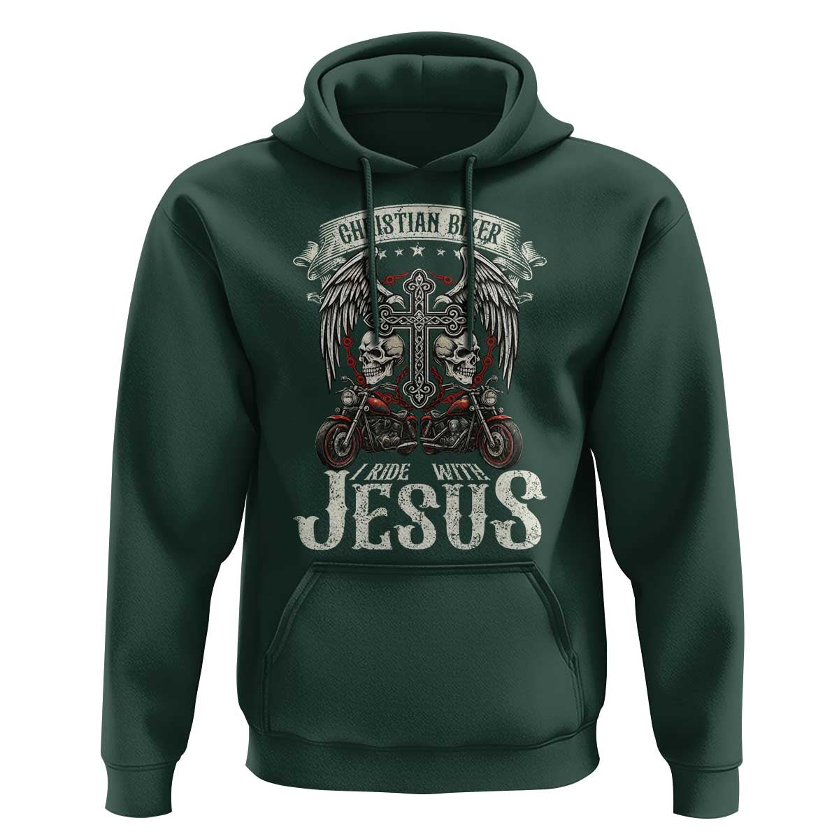 Christian Biker I Ride With Jesus Hoodie Religious Faith Motorcycle Rider Skull - Wonder Print Shop
