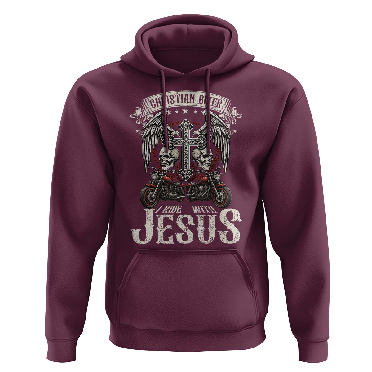 Christian Biker I Ride With Jesus Hoodie Religious Faith Motorcycle Rider Skull - Wonder Print Shop