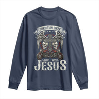 Christian Biker I Ride With Jesus Long Sleeve Shirt Religious Faith Motorcycle Rider Skull - Wonder Print Shop